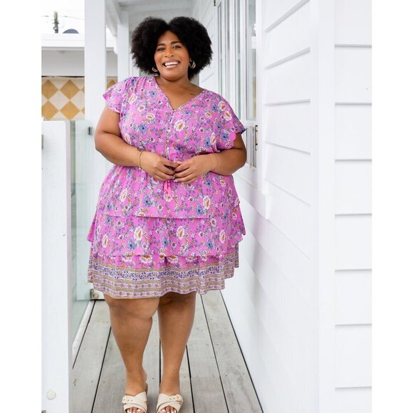 Proud Poppy "Eliza" Plus Size Pink Floral Ruffle Tiered Dress, Size 22 - Picture 1 of 9